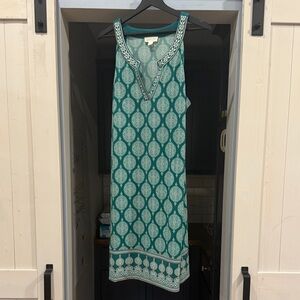 LOFT Teal and White Patterned Dress